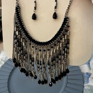 Gorgeous, black and silver bling necklace with matching earring set